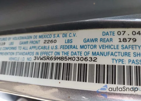 2005 Volkswagen Jetta Gls Tdi z USA, uszkodzony, nr VIN 3VWSR69M85M030632